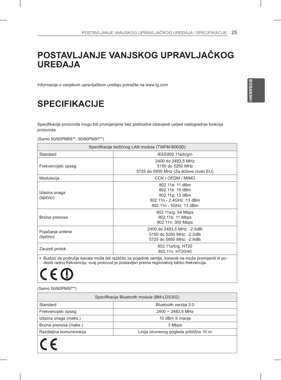 Postavljanje vanjskog upravljačkog uređaja, Specifikacije | LG 50PM4700 User Manual | Page 578 / 671