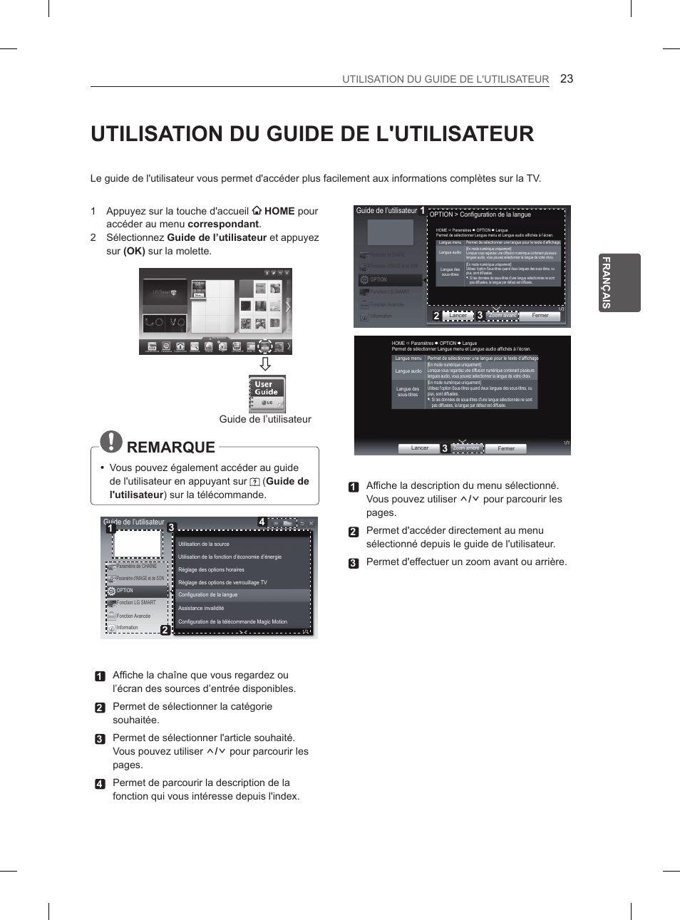 Utilisation du guide de l'utilisateur, Remarque, Guideydeyl’utilisateur | LG 50PM4700 User Manual | Page 82 / 671