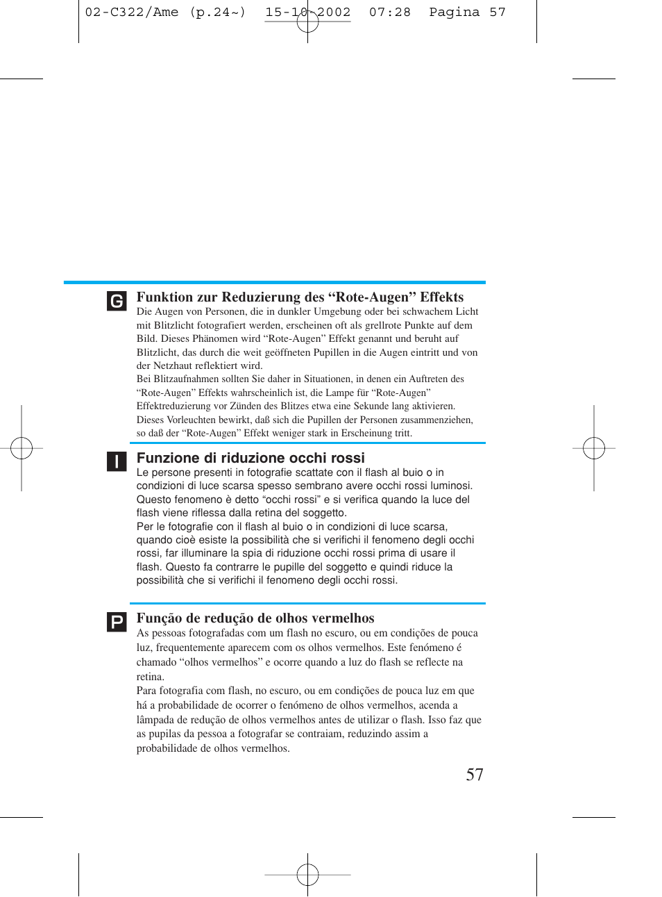 Funktion zur reduzierung des "rote-augen" effekts, Funzione di riduzione occhi rossi, Função de redução de olhos vermelhos | Funktion zur reduzierung des “rote-augen” effekts | Canon Prima BF-80 Set User Manual | Page 57 / 115