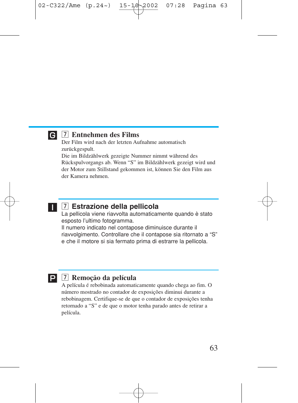 7 entnehmen des films, 7 estrazione della pellicola, 7 remoção da película | M entnehmen des films, M estrazione della pellicola, M remoção da película | Canon Prima BF-80 Set User Manual | Page 63 / 115