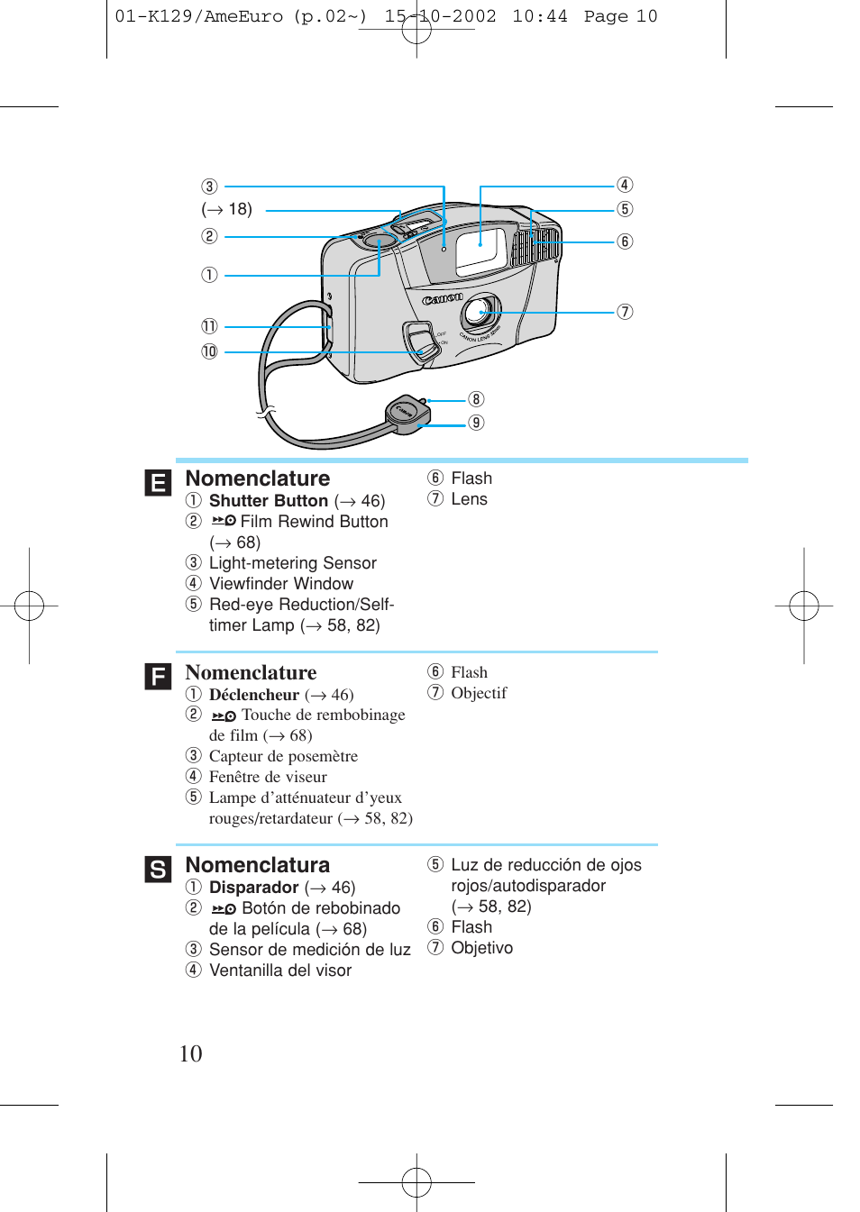 Nomenclature, Nomenclatura | Canon Prima BF-9s Set User Manual | Page 10 / 119