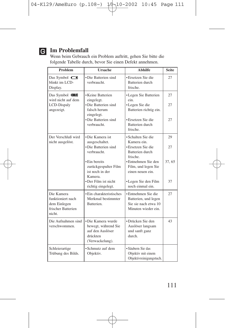 Im problemfall | Canon Prima BF-9s Set User Manual | Page 111 / 119