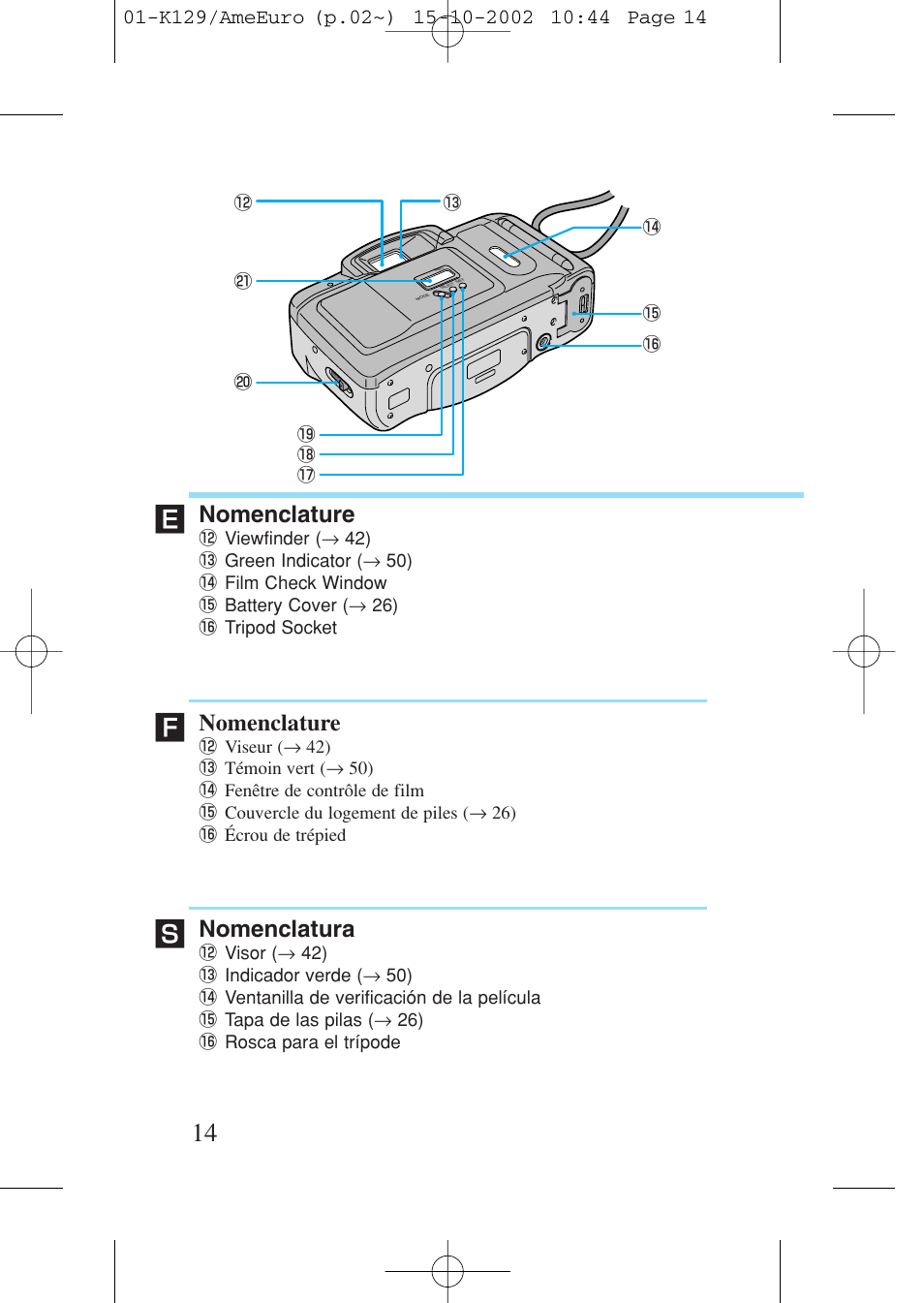 Nomenclature, Nomenclatura | Canon Prima BF-9s Set User Manual | Page 14 / 119