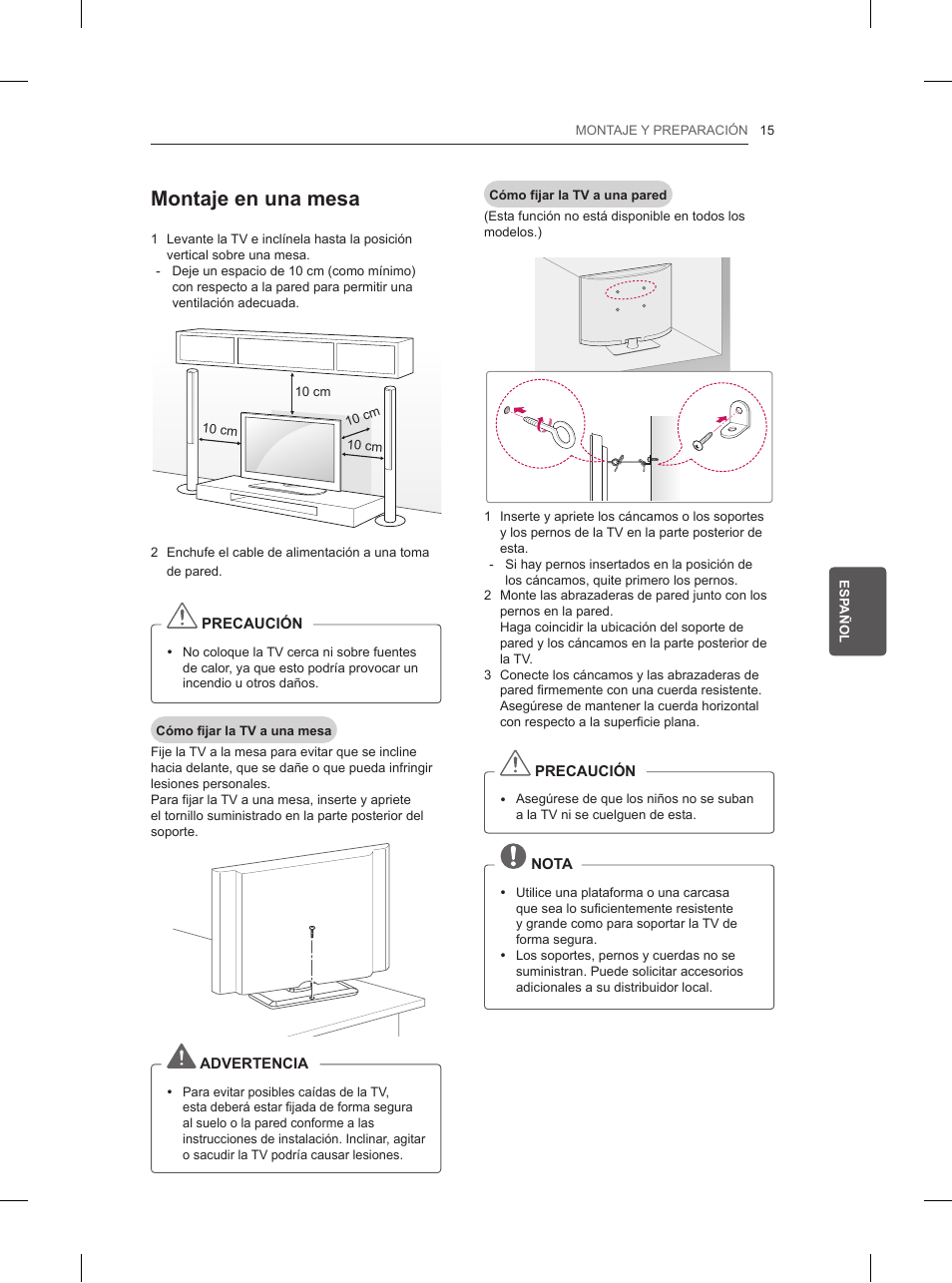 Montaje en una mesa | LG 32LN520B User Manual | Page 119 / 208
