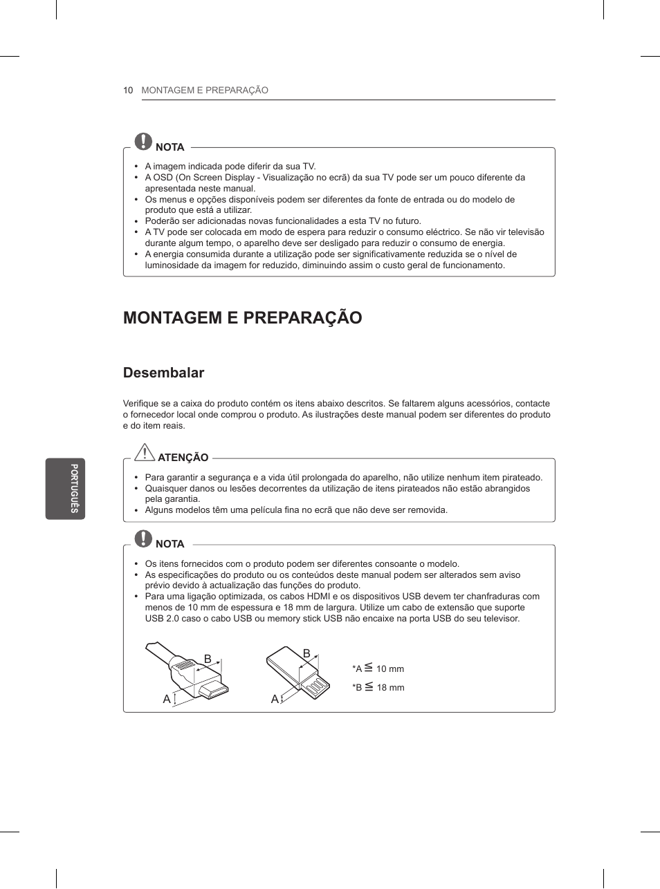 Montagem e preparação, Desembalar | LG 32LN520B User Manual | Page 134 / 208