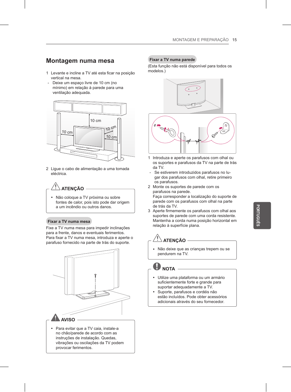 Montagem numa mesa | LG 32LN520B User Manual | Page 139 / 208