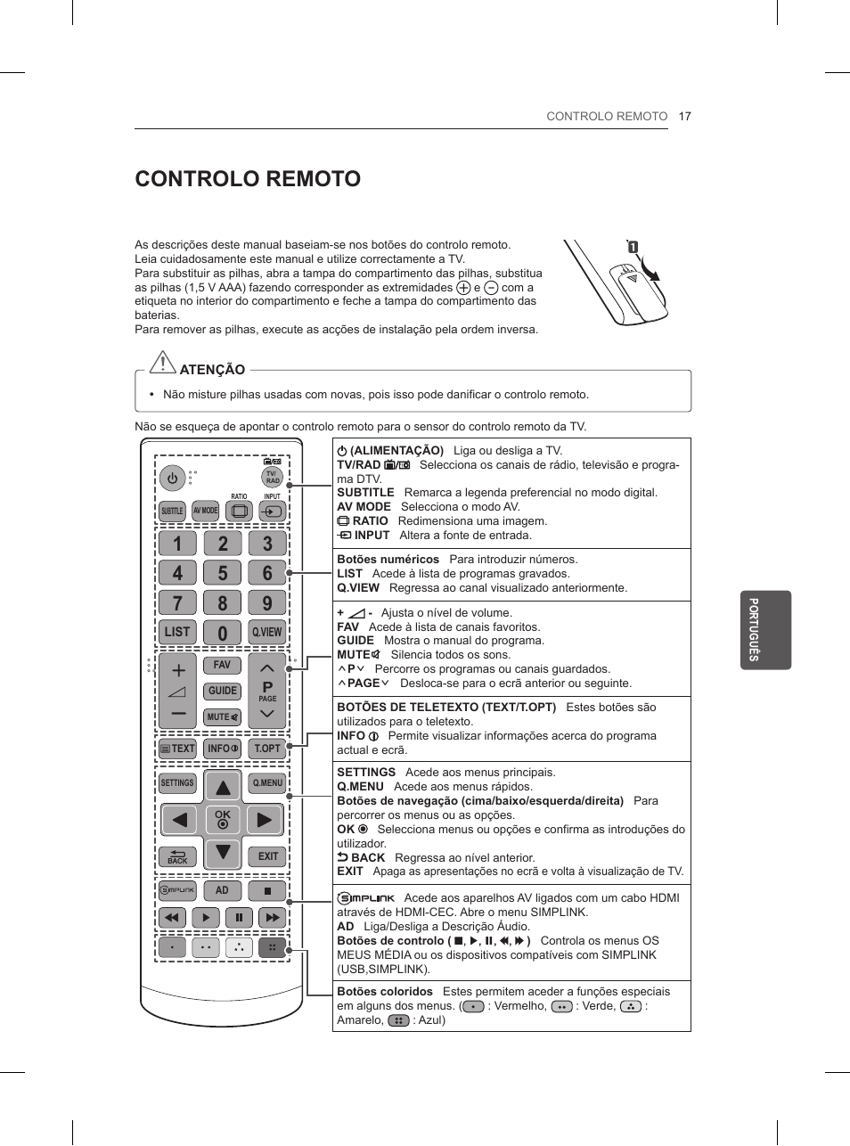 Controlo remoto | LG 32LN520B User Manual | Page 141 / 208