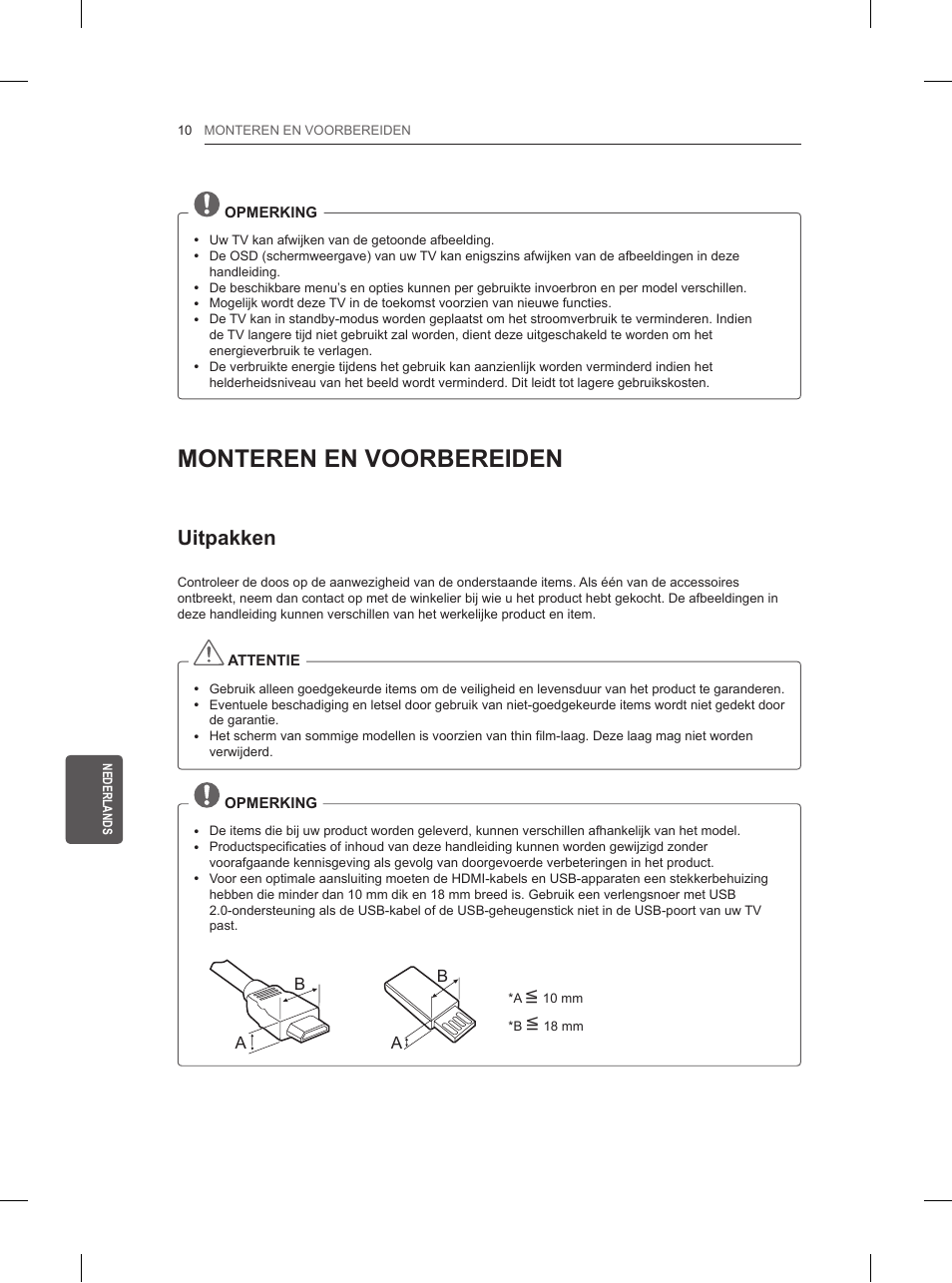 Monteren en voorbereiden, Uitpakken | LG 32LN520B User Manual | Page 154 / 208
