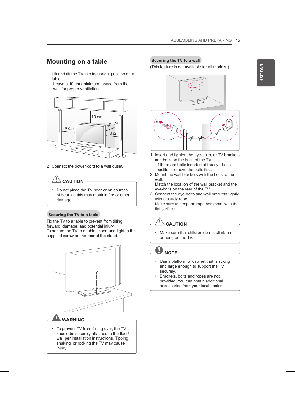 Mounting on a table | LG 32LN520B User Manual | Page 37 / 208