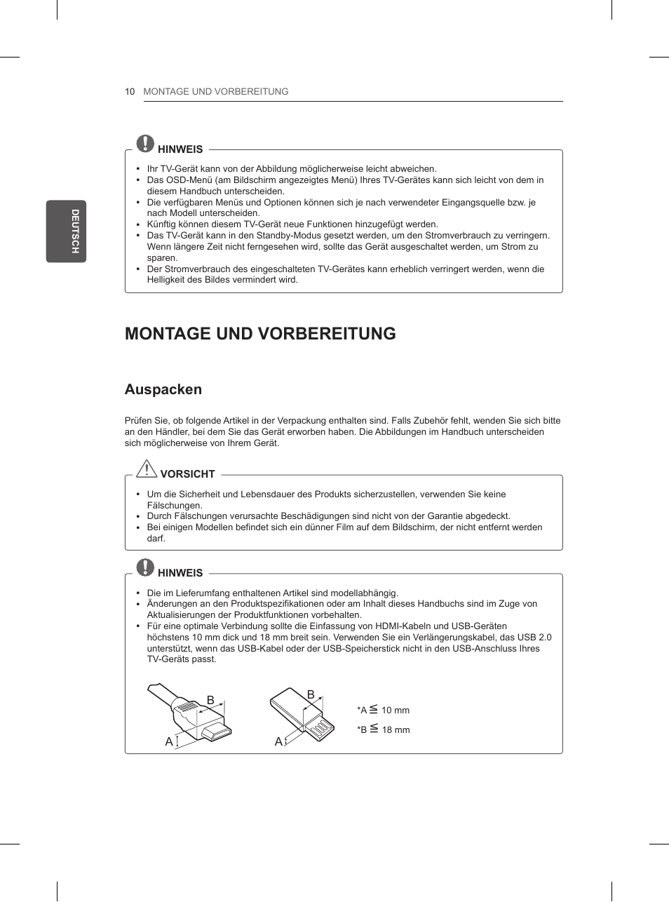 Montage und vorbereitung, Auspacken | LG 32LN520B User Manual | Page 52 / 208