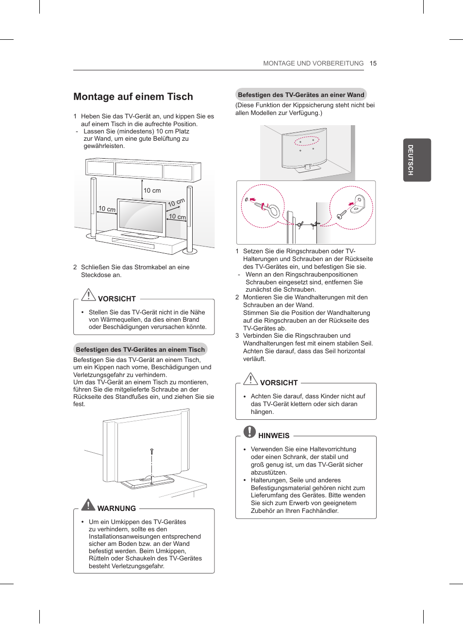 Montage auf einem tisch | LG 32LN520B User Manual | Page 57 / 208