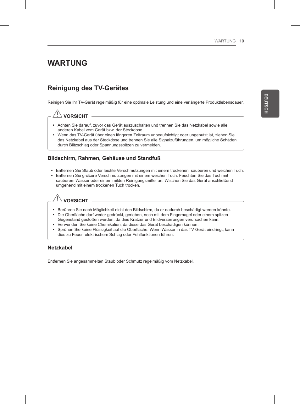 Wartung, Reinigung des tv-gerätes | LG 32LN520B User Manual | Page 61 / 208