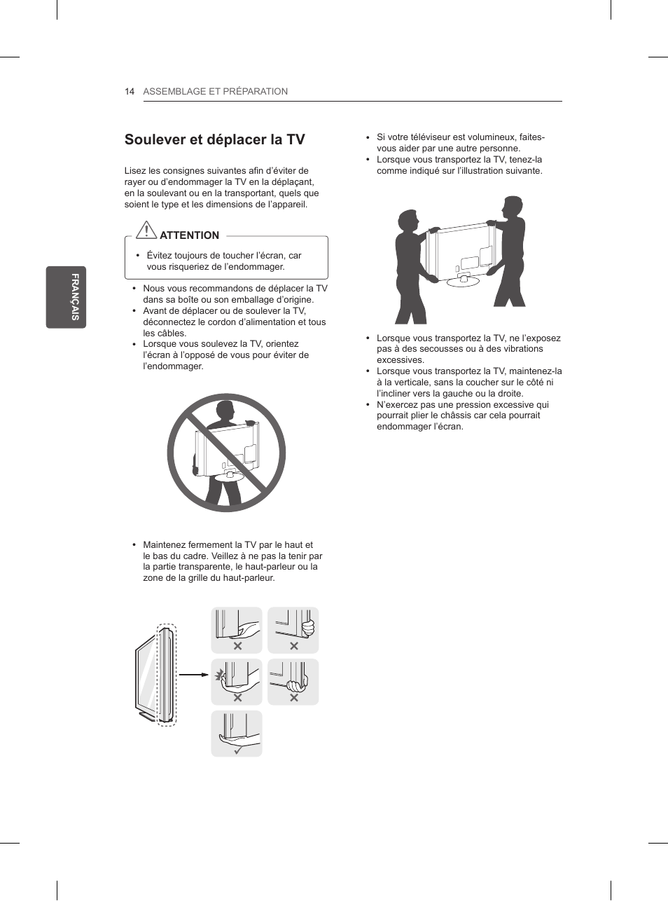 Soulever et déplacer la tv | LG 32LN520B User Manual | Page 76 / 208