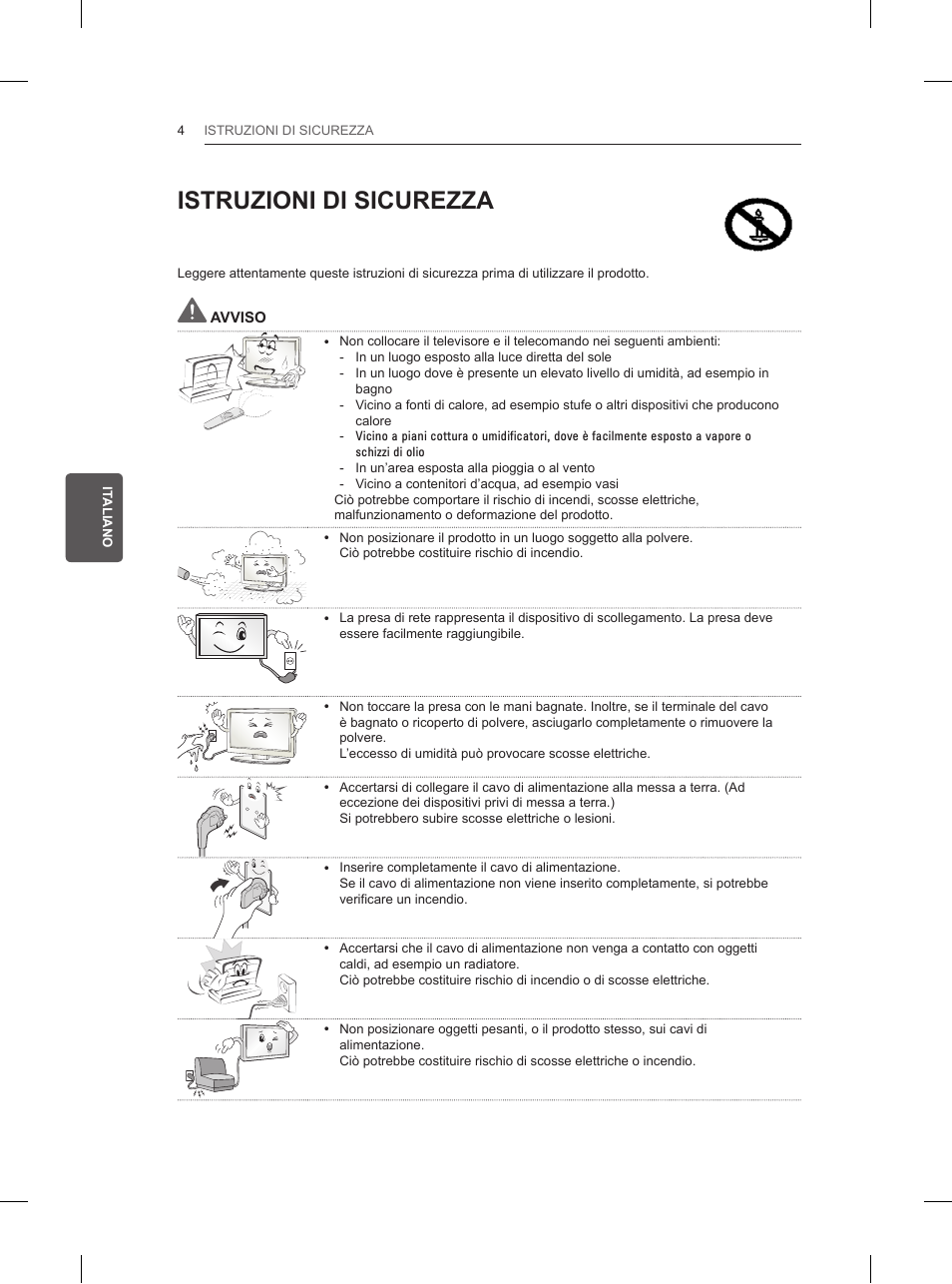 Istruzioni di sicurezza | LG 32LN520B User Manual | Page 86 / 208