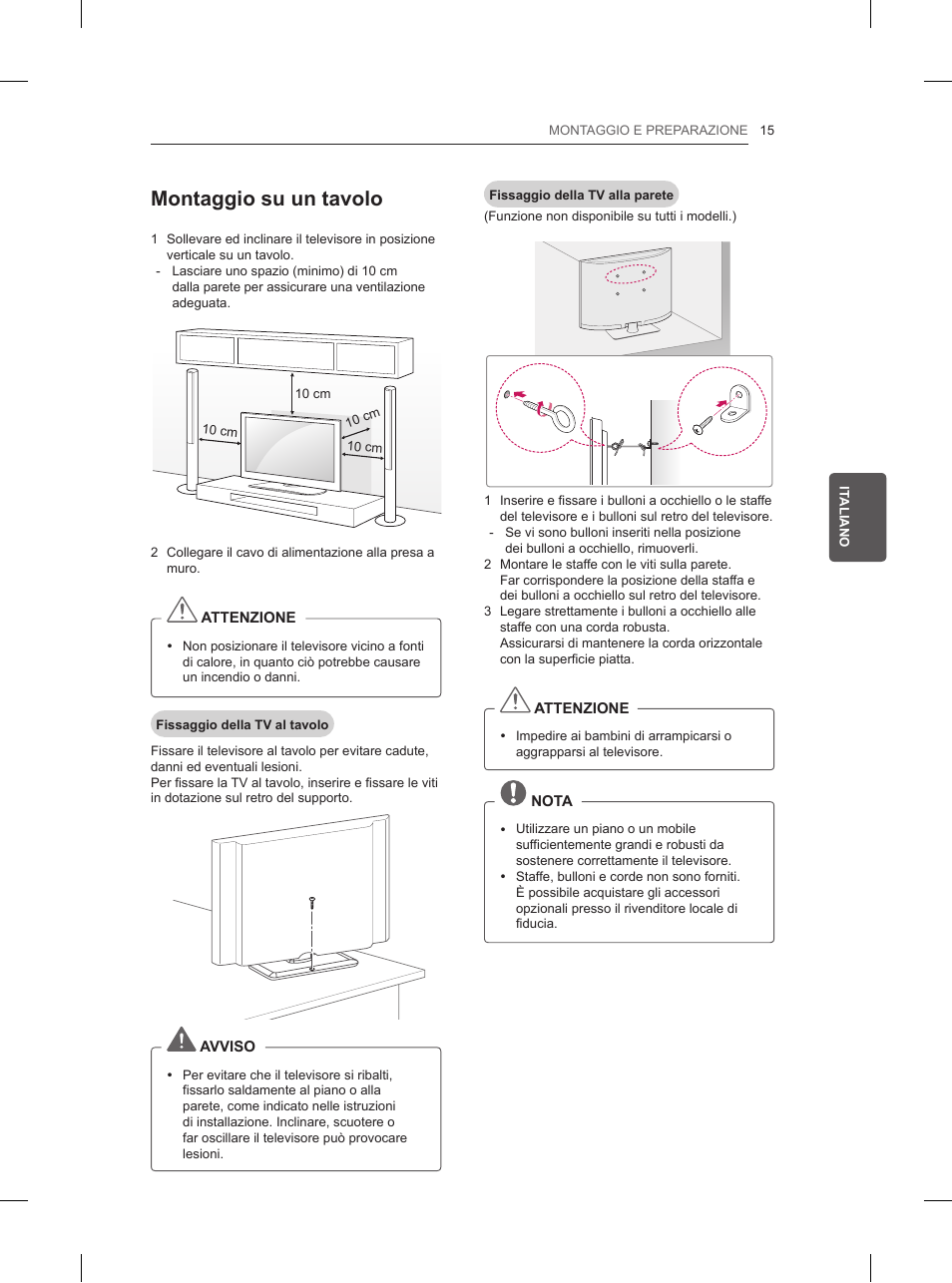 Montaggio su un tavolo | LG 32LN520B User Manual | Page 97 / 208