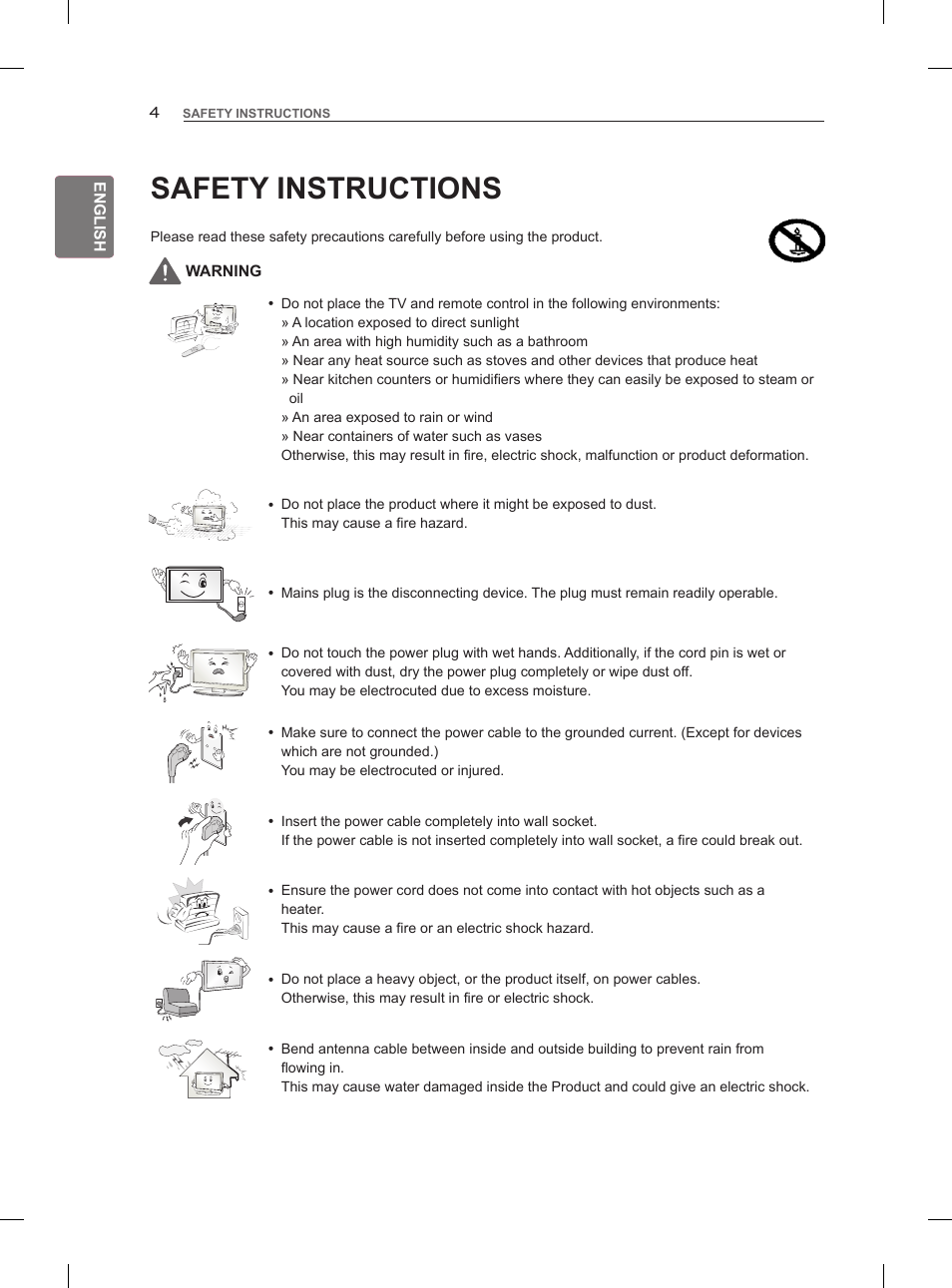 Safety instructions | LG 42LM860V User Manual | Page 14 / 313