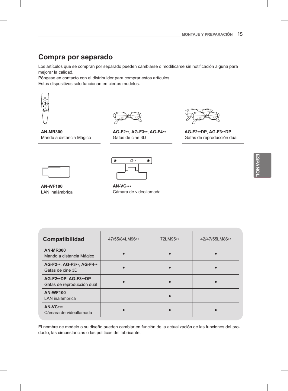 Compra por separado | LG 42LM860V User Manual | Page 143 / 313