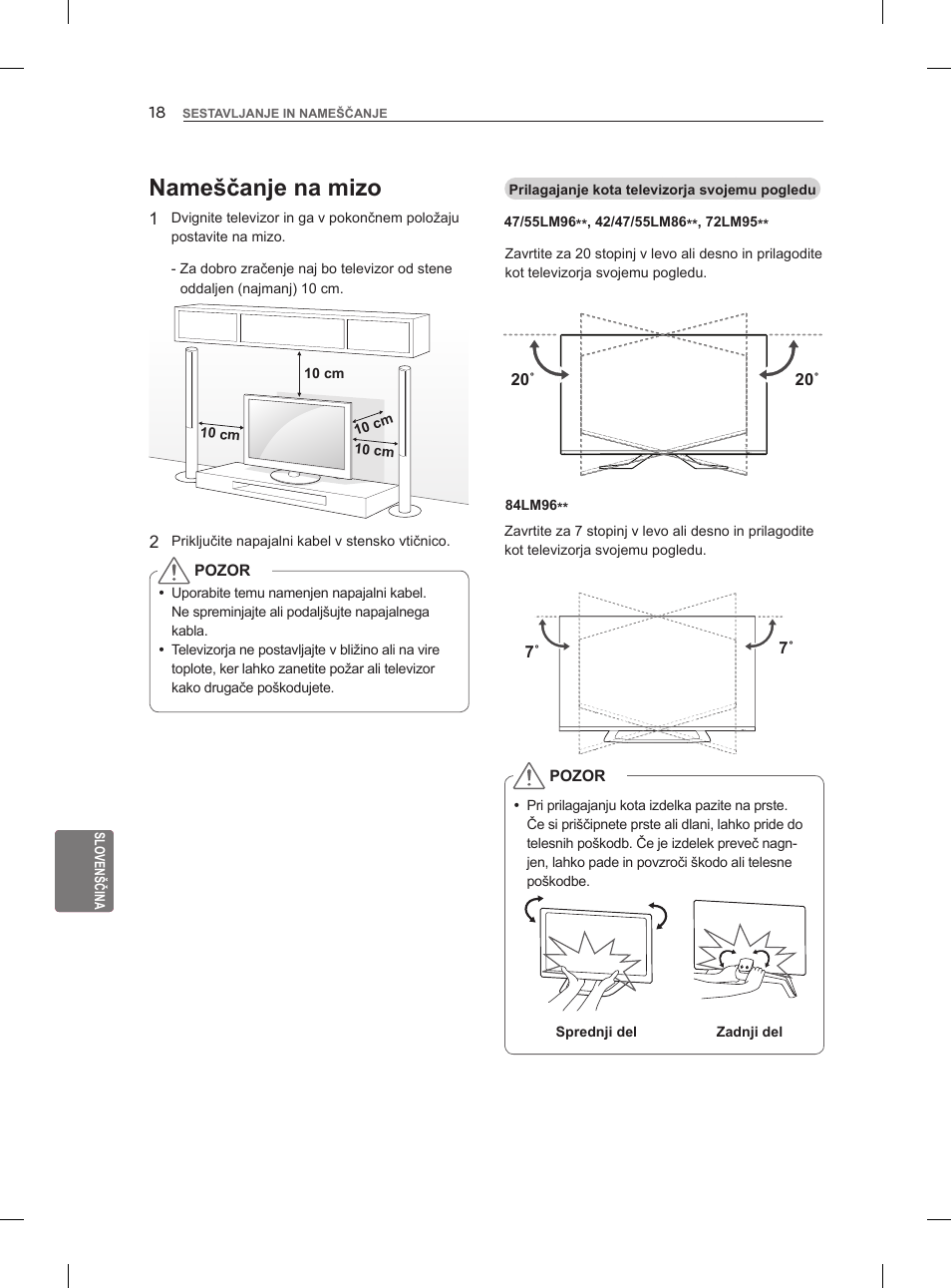 Nameščanje na mizo | LG 42LM860V User Manual | Page 258 / 313