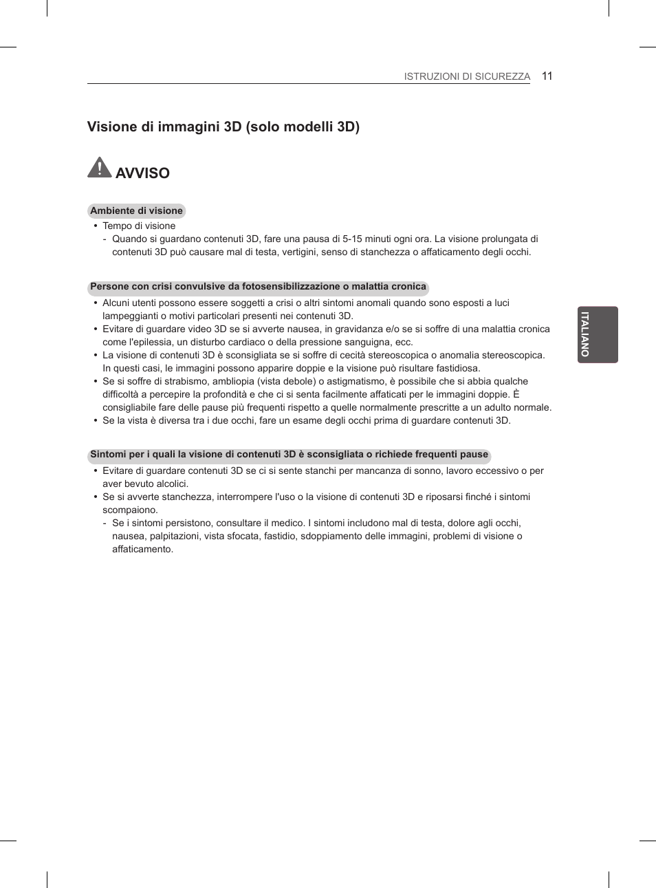 Avviso, Visione di immagini 3d (solo modelli 3d) | LG 55EA970V User Manual | Page 137 / 316