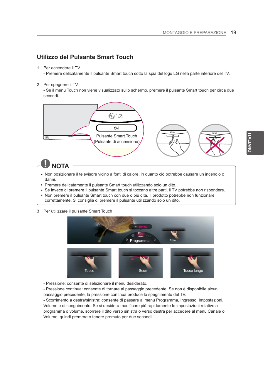 Nota, Utilizzo del pulsante smart touch | LG 55EA970V User Manual | Page 145 / 316