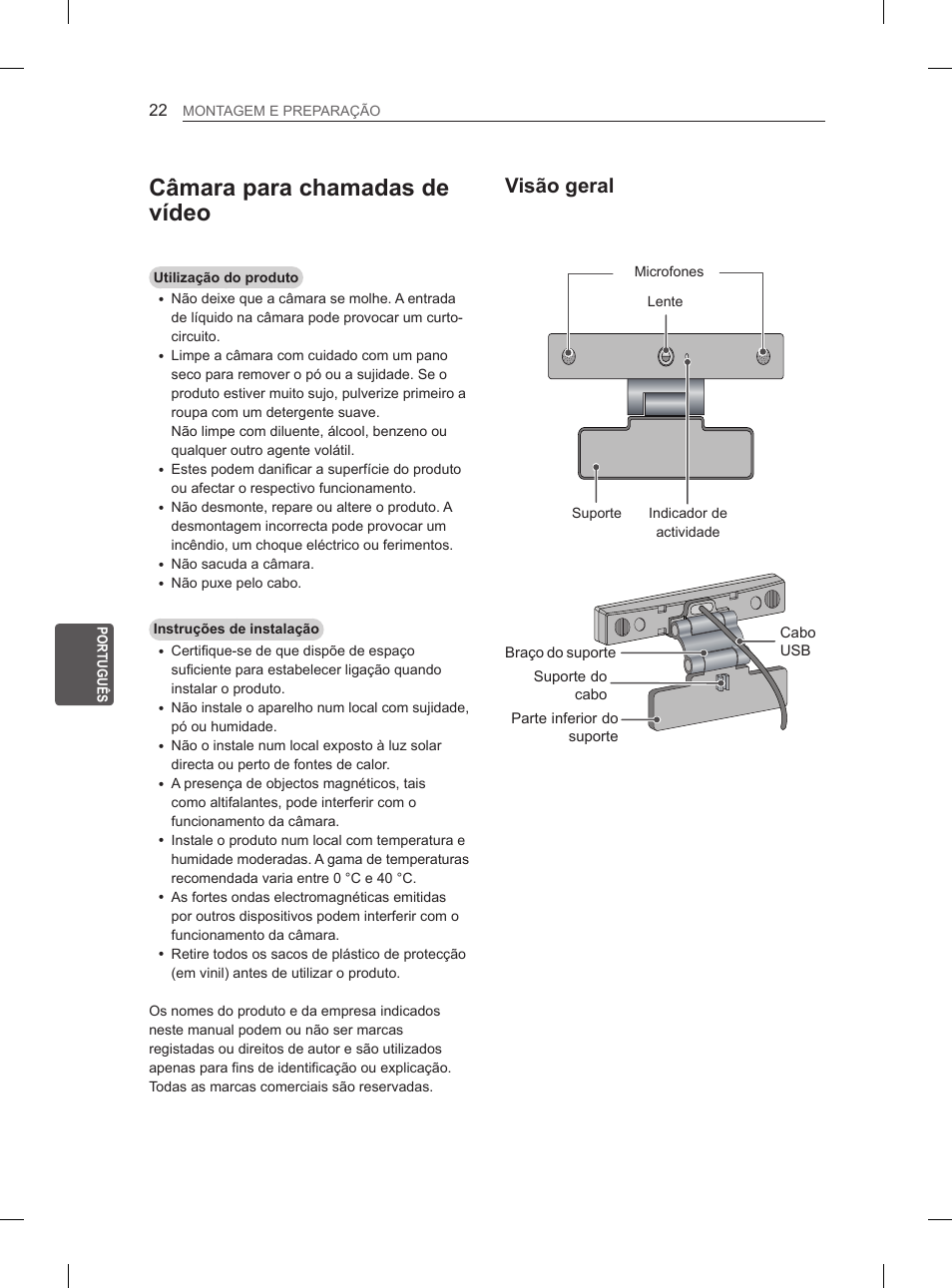 Câmara para chamadas de vídeo, Visão geral | LG 55EA970V User Manual | Page 212 / 316