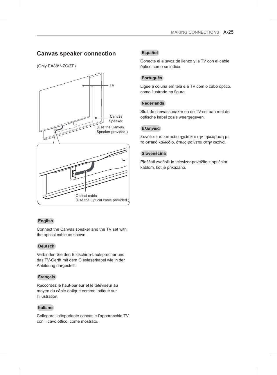 Canvas speaker connection | LG 55EA970V User Manual | Page 25 / 316