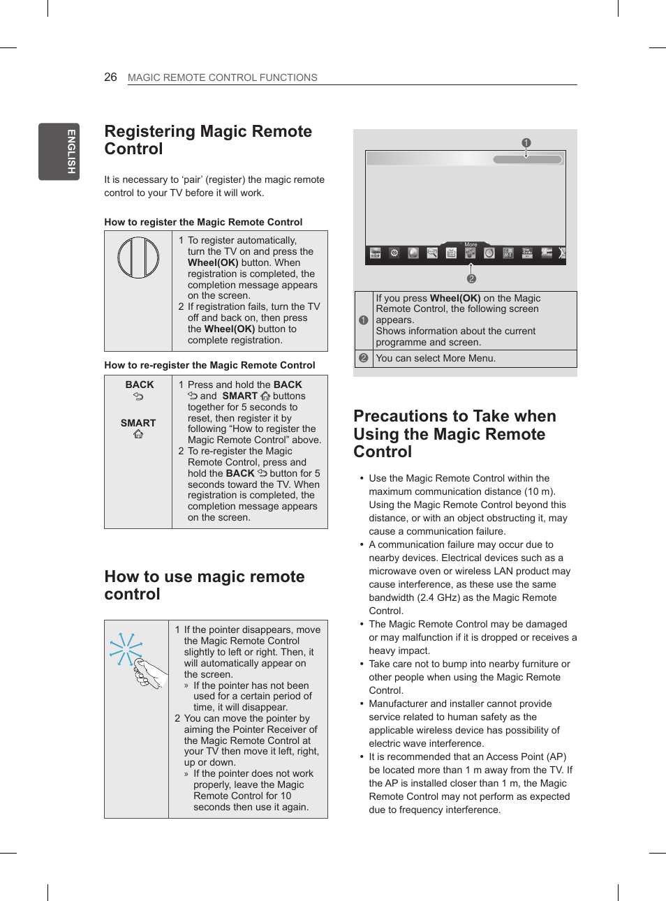 Registering magic remote control, How to use magic remote control | LG 55EA970V User Manual | Page 62 / 316