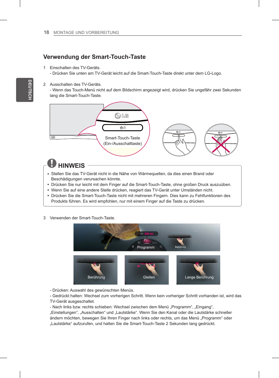 Hinweis, Verwendung der smart-touch-taste | LG 55EA970V User Manual | Page 84 / 316