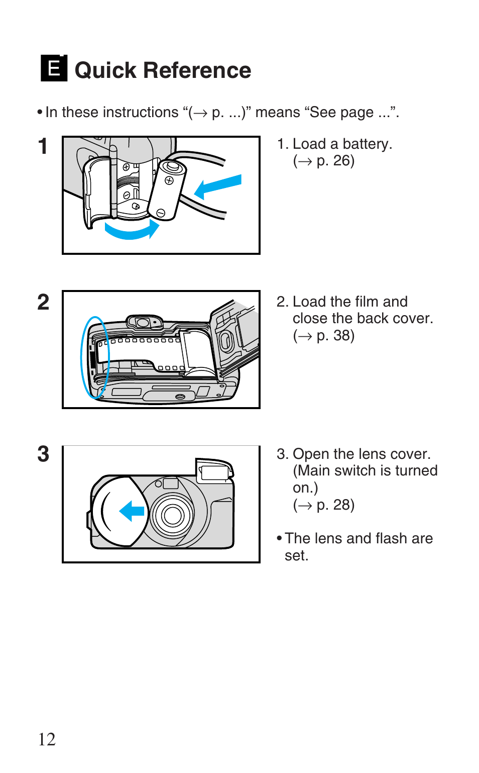 Quick reference, 12 3 quick reference | Canon Prima Super 28N -Set User Manual | Page 12 / 95