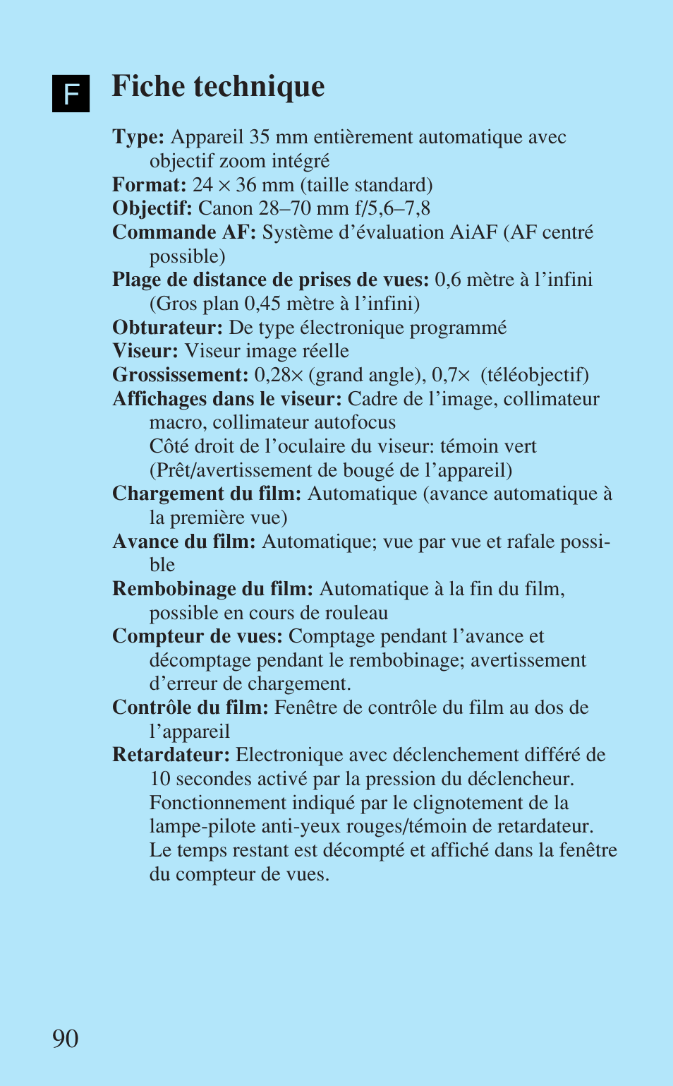 Fiche technique | Canon Prima Super 28N -Set User Manual | Page 90 / 95