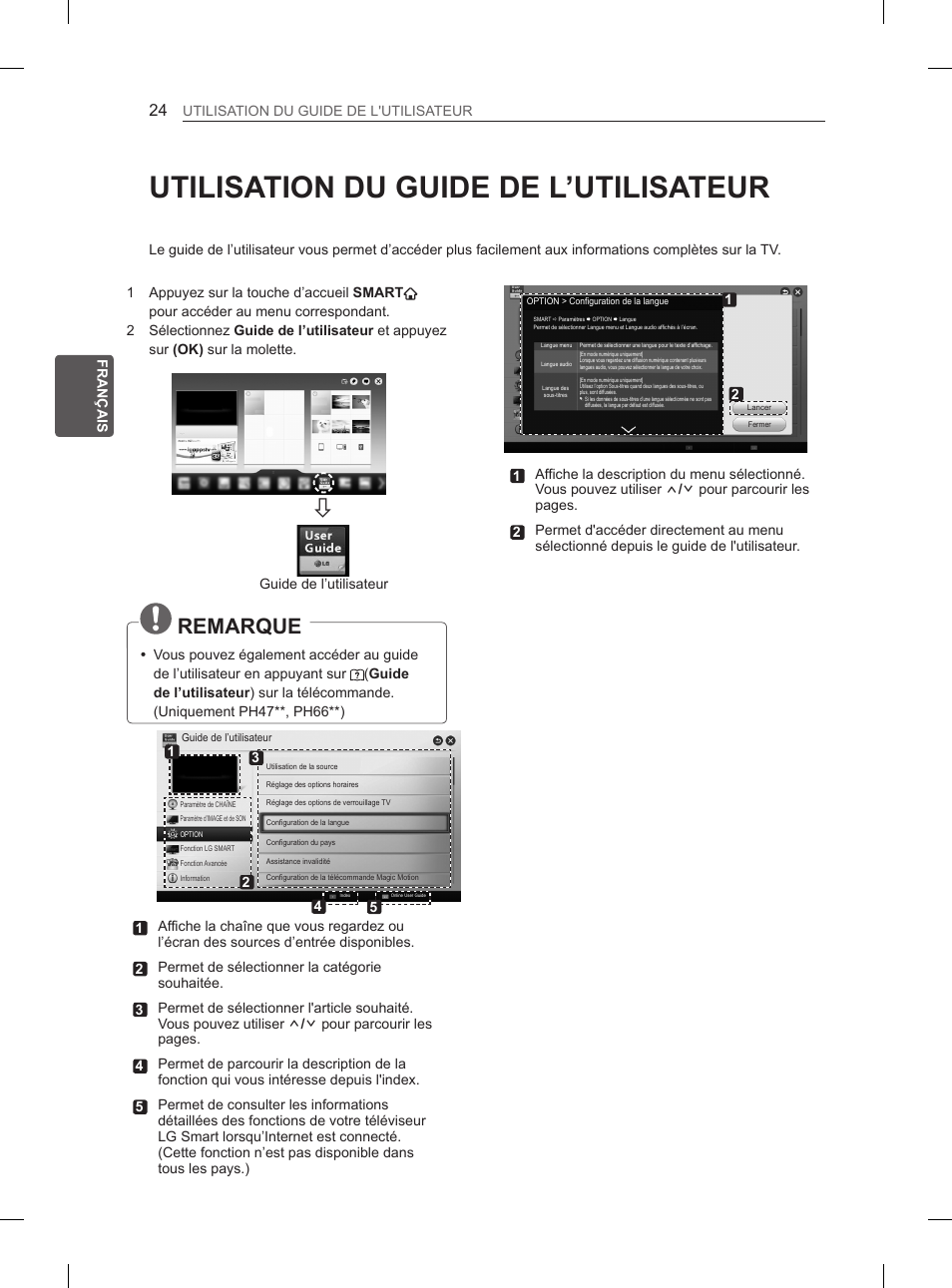 Utilisation du guide de l’utilisateur, Remarque | LG 60PH660S User Manual | Page 111 / 279