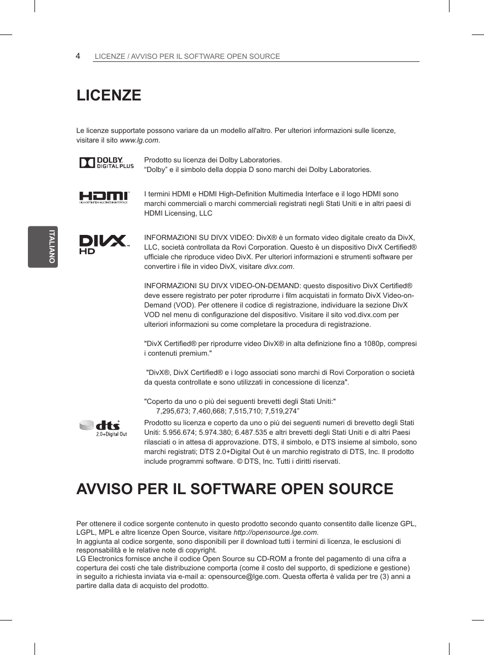 Licenze, Avviso per il software open source | LG 60PH660S User Manual | Page 117 / 279