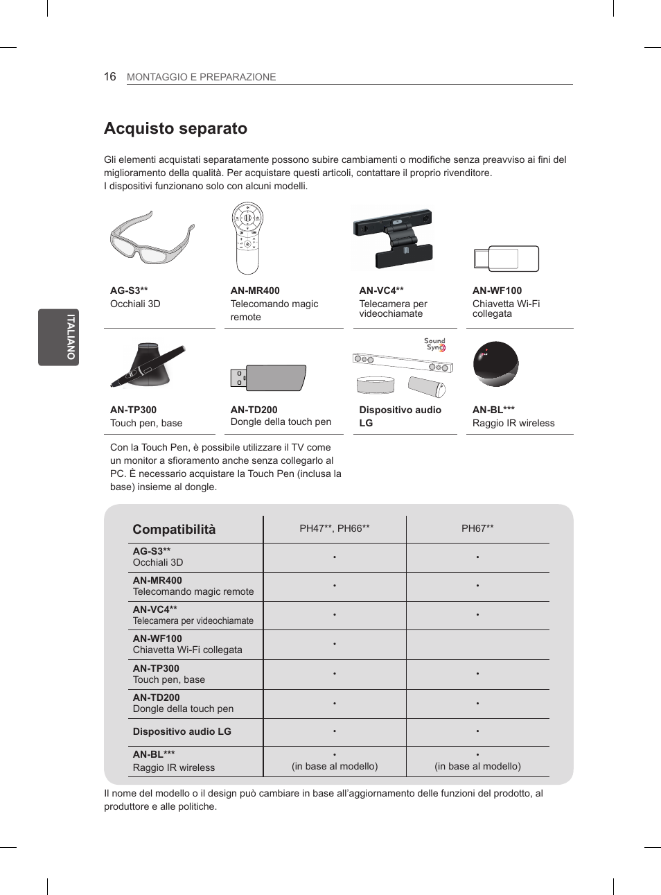 Acquisto separato, Compatibilità | LG 60PH660S User Manual | Page 129 / 279