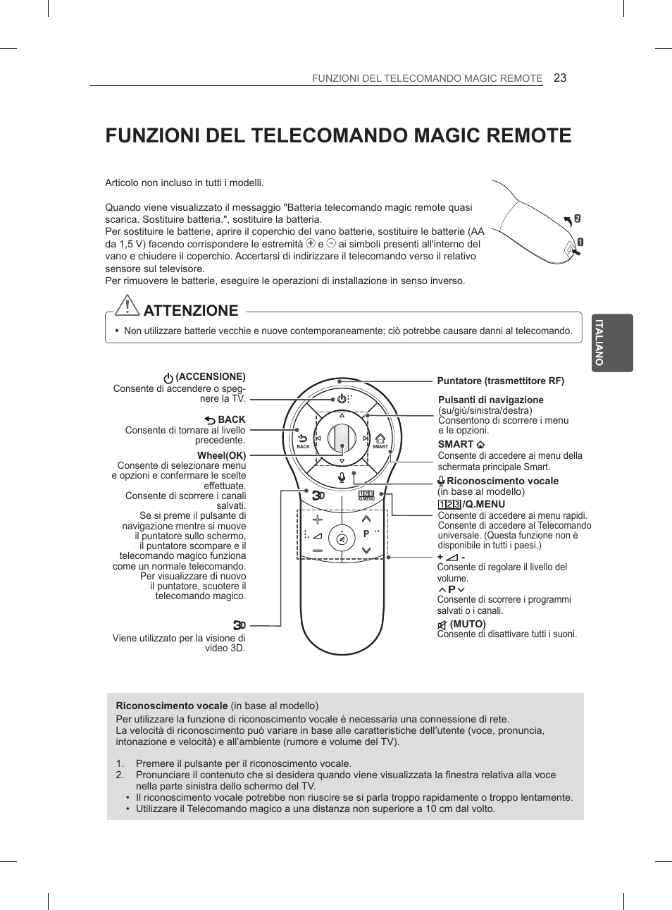 Funzioni del telecomando magic remote, Attenzione | LG 60PH660S User Manual | Page 136 / 279