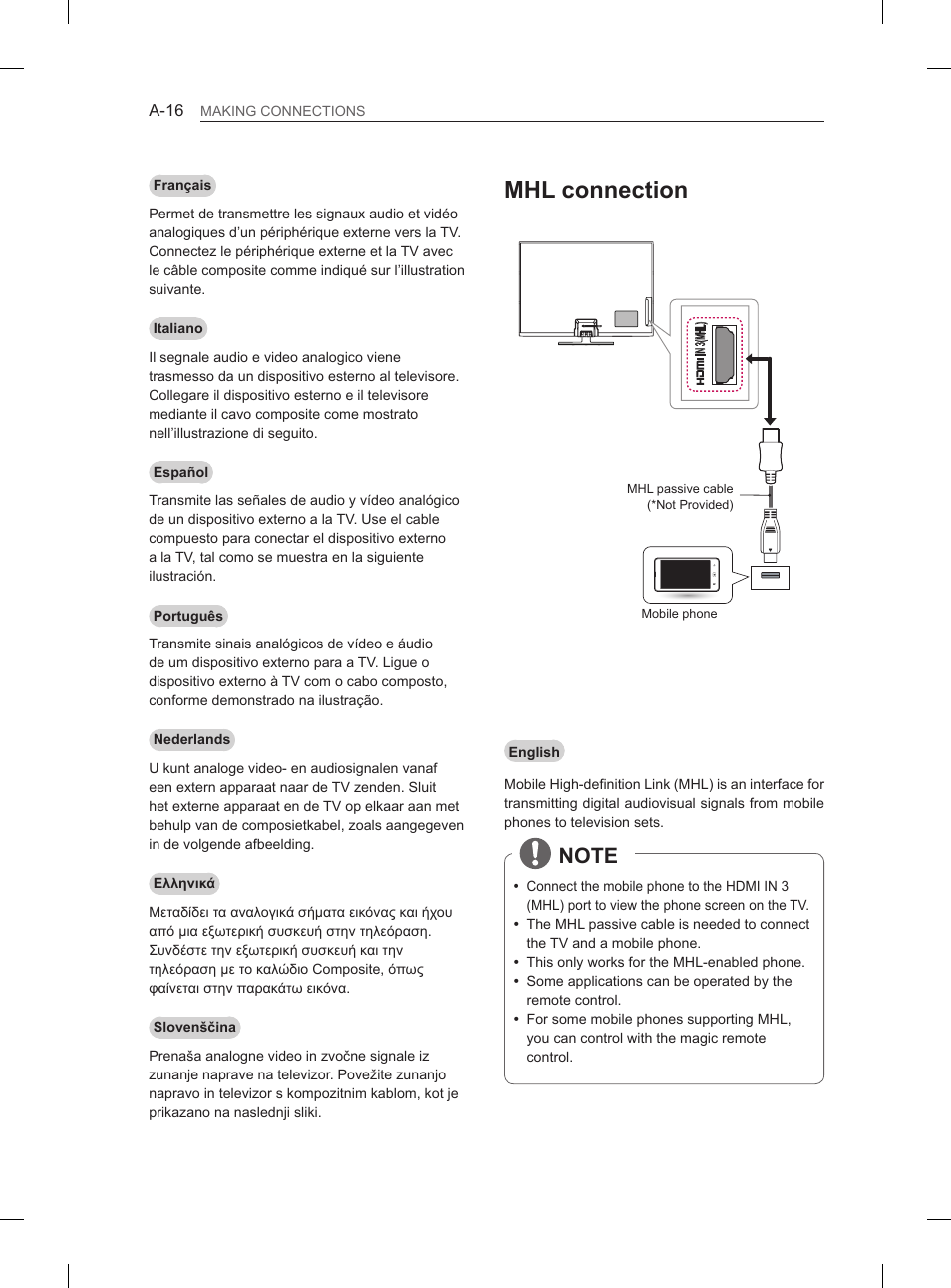 Mhl connection | LG 60PH660S User Manual | Page 19 / 279