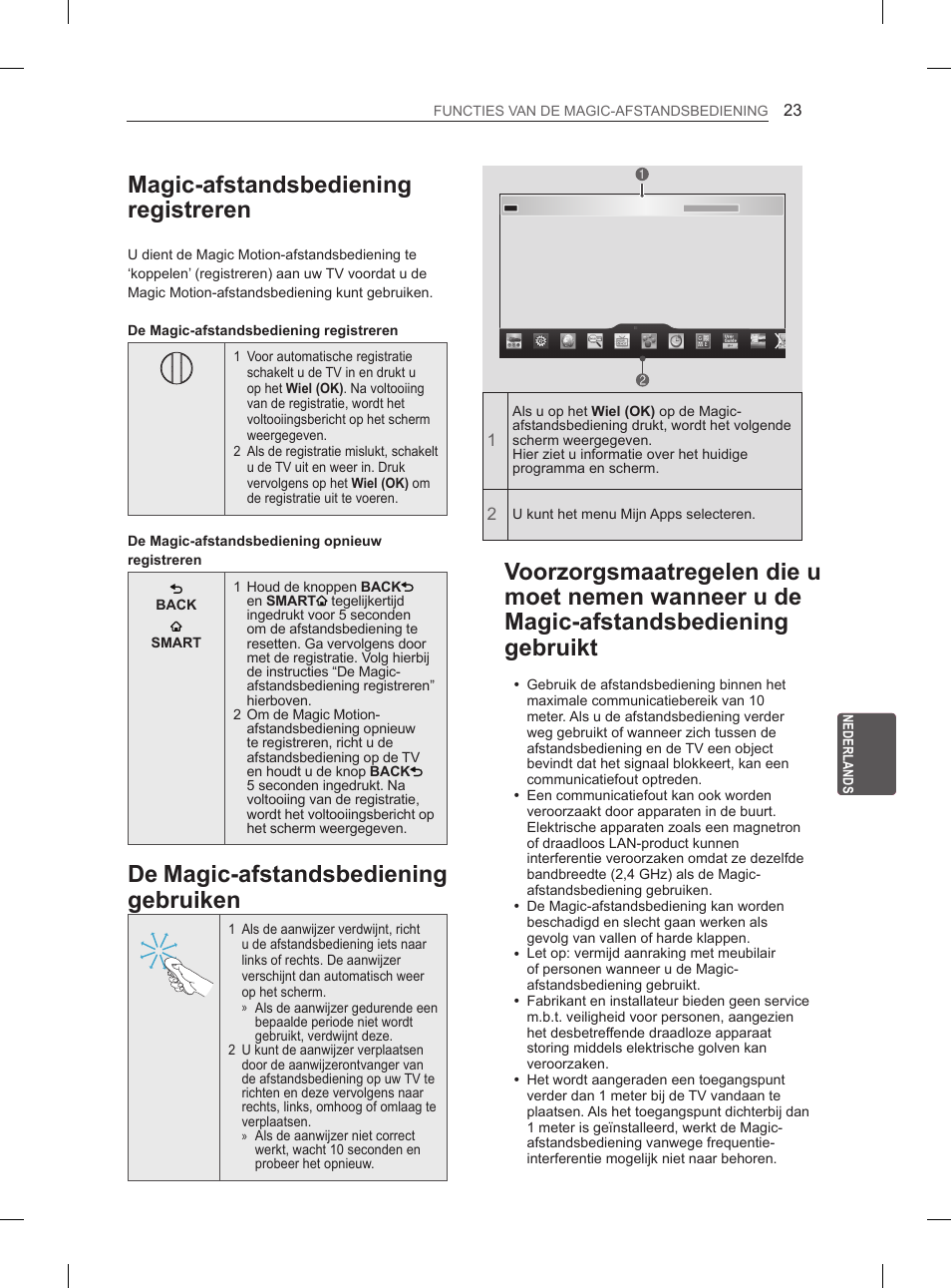 Magic-afstandsbediening registreren, De magic-afstandsbediening gebruiken | LG 60PH660S User Manual | Page 216 / 279