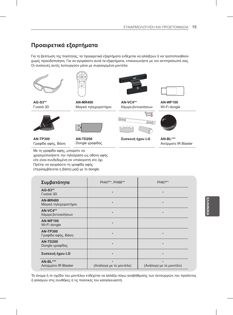 Προαιρετικά εξαρτήματα, Συμβατότητα | LG 60PH660S User Manual | Page 234 / 279