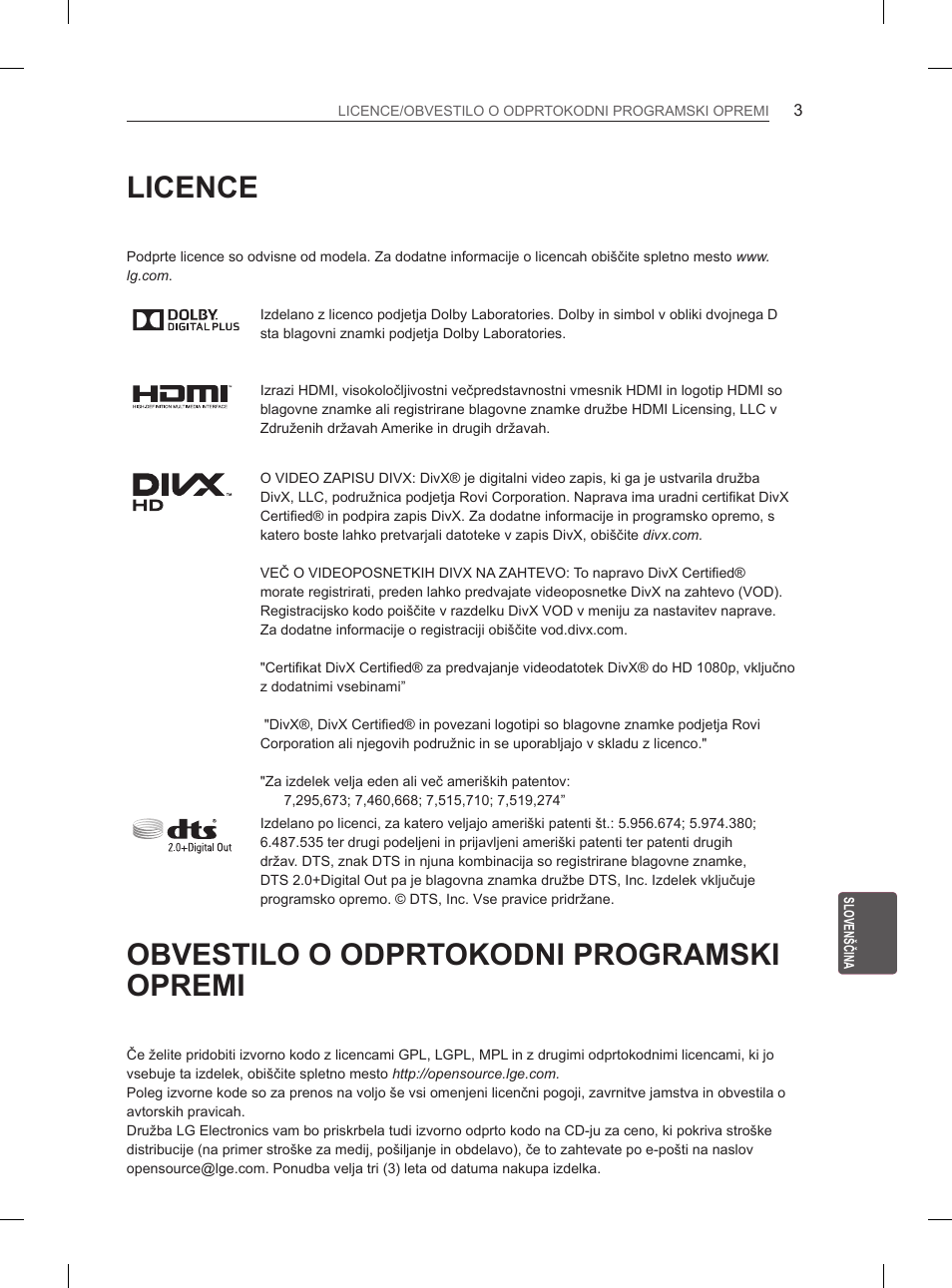 Licence, Obvestilo o odprtokodni programski opremi | LG 60PH660S User Manual | Page 248 / 279
