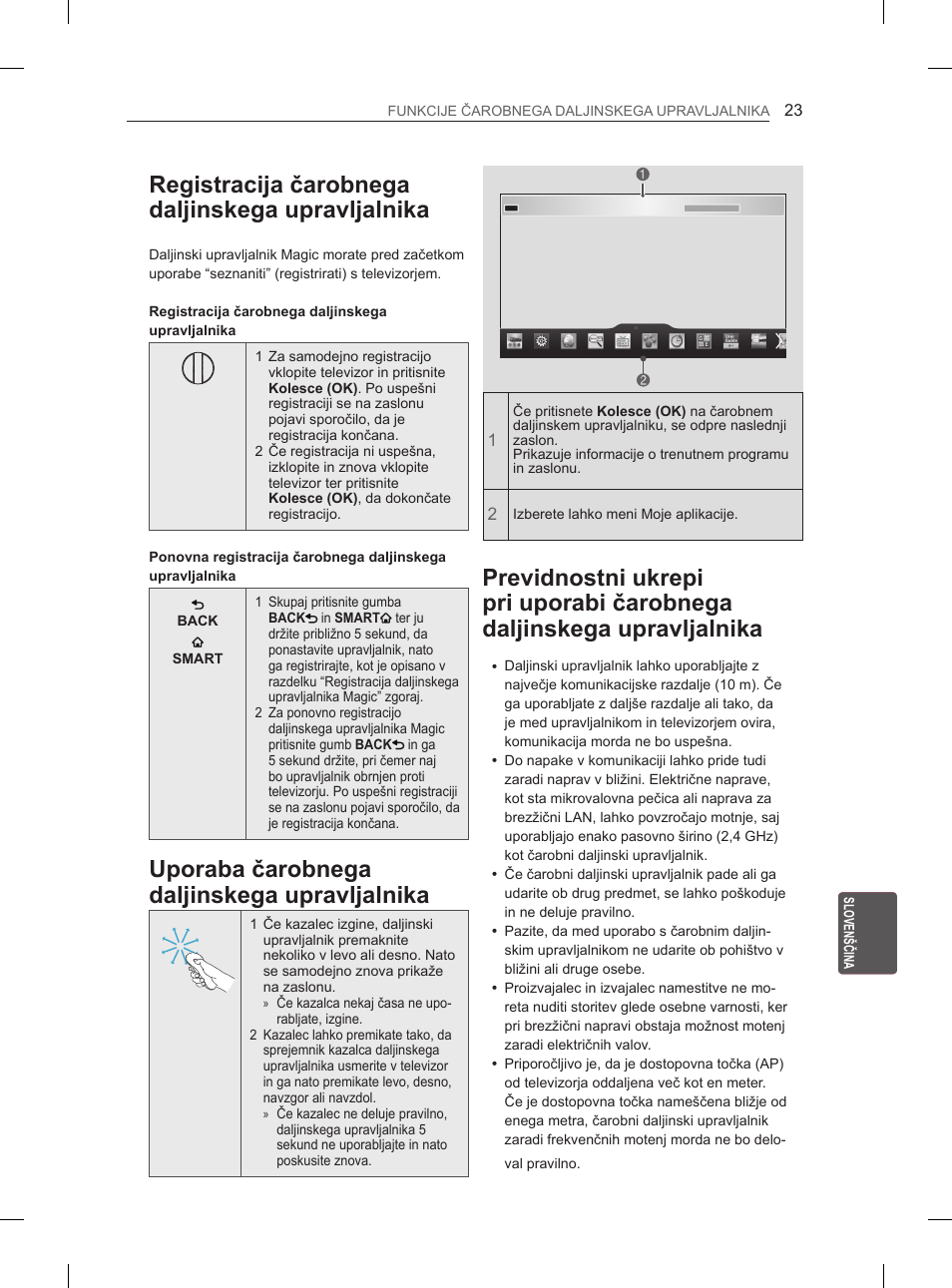 Registracija čarobnega daljinskega upravljalnika, Uporaba čarobnega daljinskega upravljalnika | LG 60PH660S User Manual | Page 268 / 279