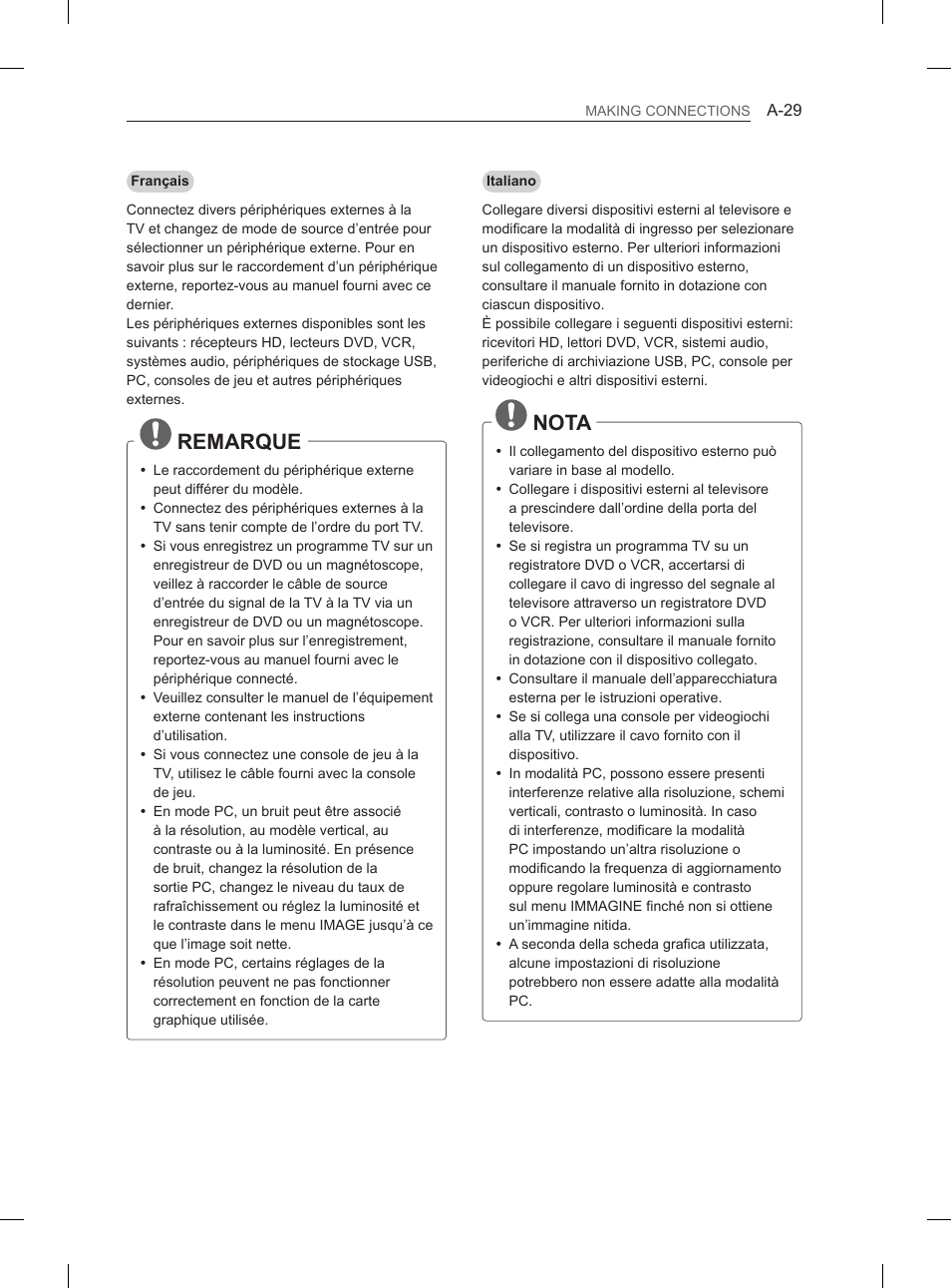Nota, Remarque | LG 60PH660S User Manual | Page 32 / 279