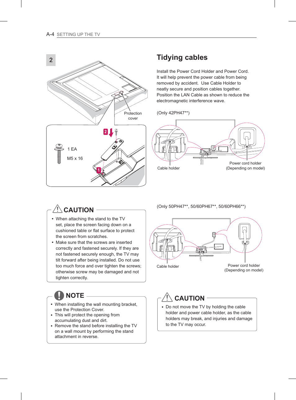 Tidying cables, Caution | LG 60PH660S User Manual | Page 7 / 279