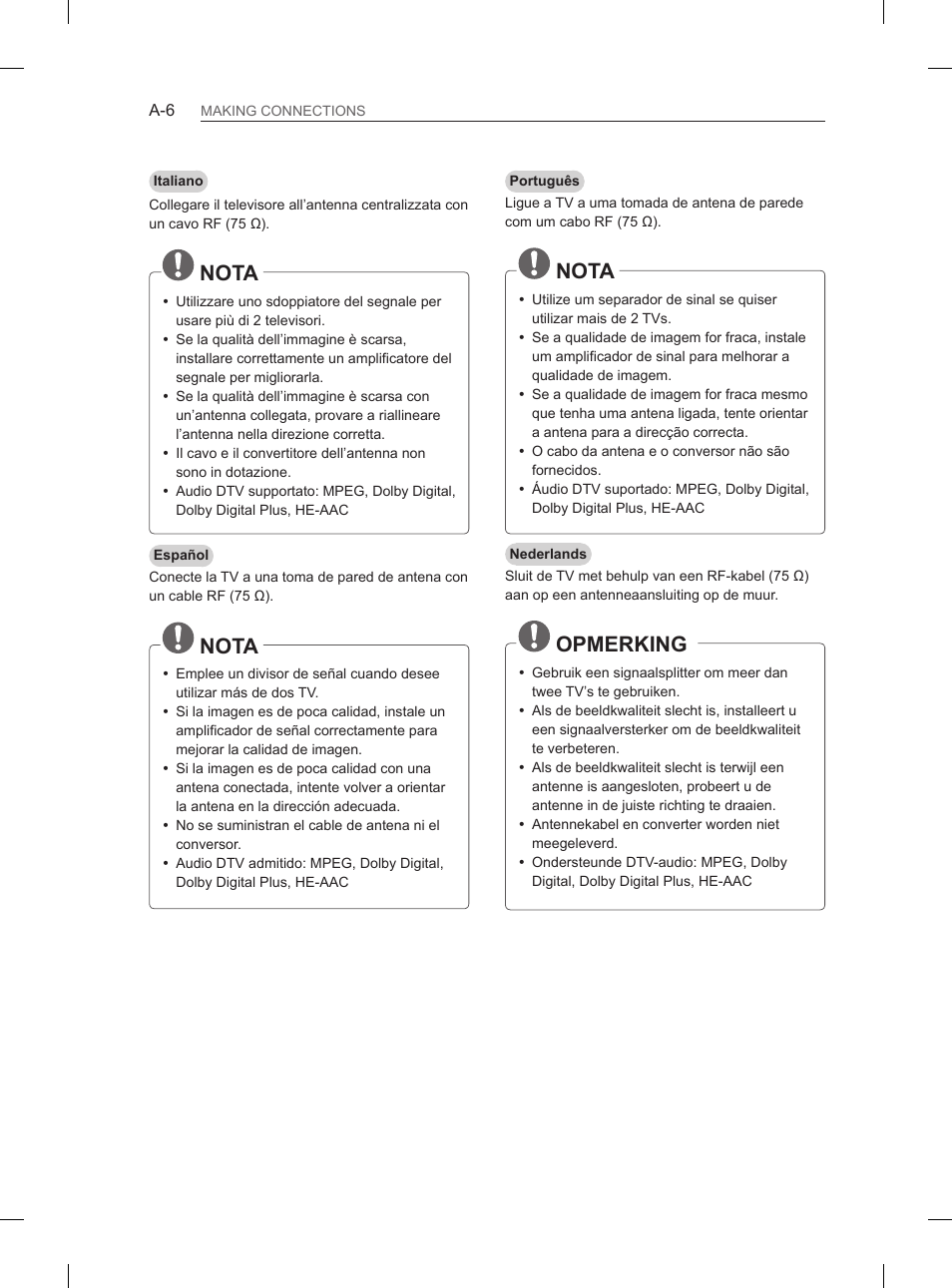 Nota, Opmerking | LG 60PH660S User Manual | Page 9 / 279