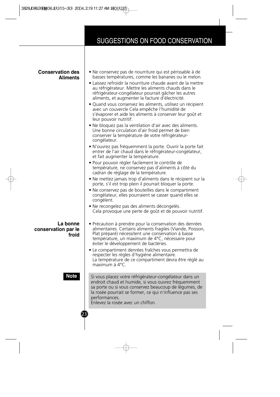 Suggestions on food conservation | LG GR-399SLQA User Manual | Page 24 / 44