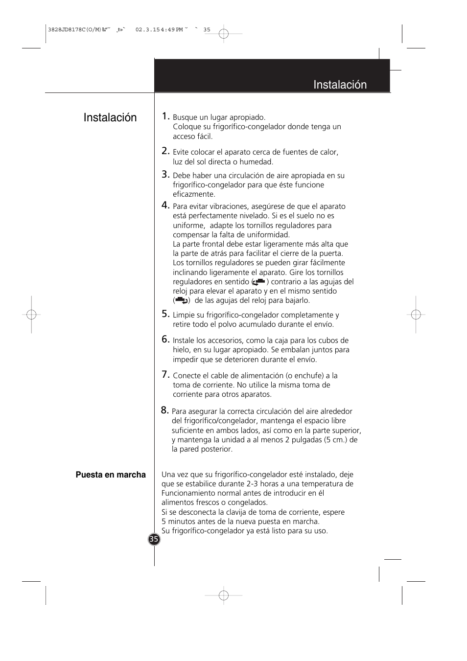 Instalación | LG GR-399SLQA User Manual | Page 36 / 44
