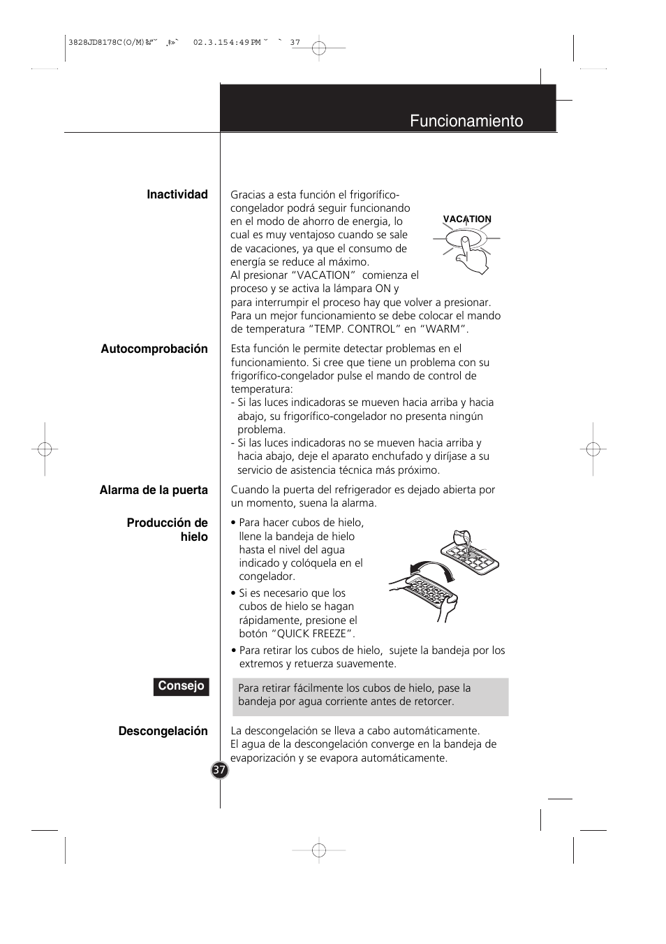 Funcionamiento | LG GR-399SLQA User Manual | Page 38 / 44