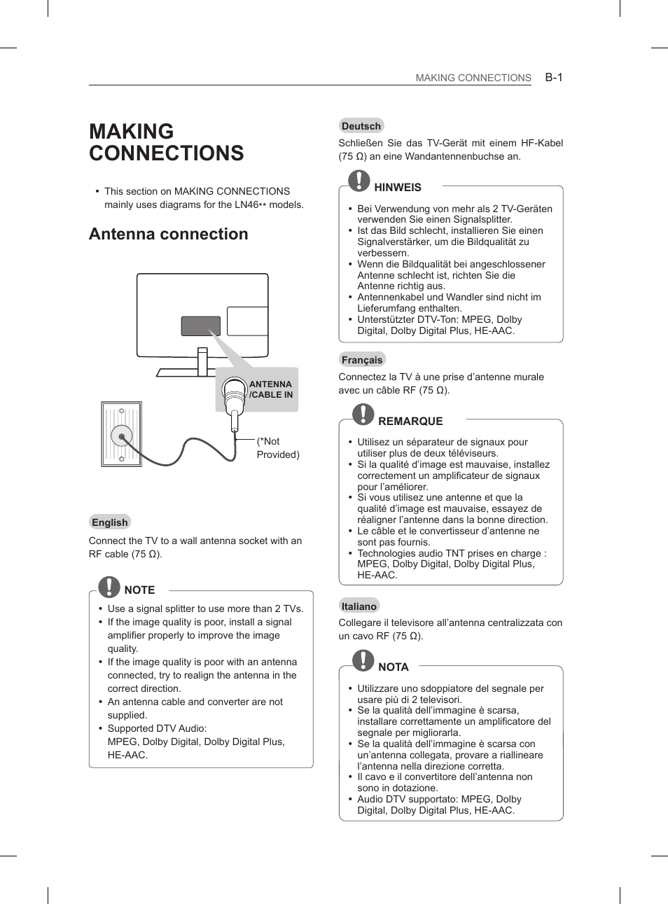 Mfl67861603_0_b, Making connections, Antenna connection | LG 29LN460R User Manual | Page 208 / 243