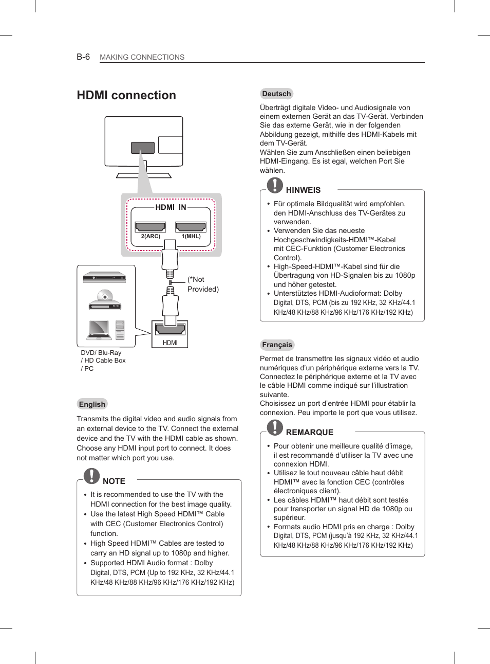Hdmi connection | LG 29LN460R User Manual | Page 213 / 243