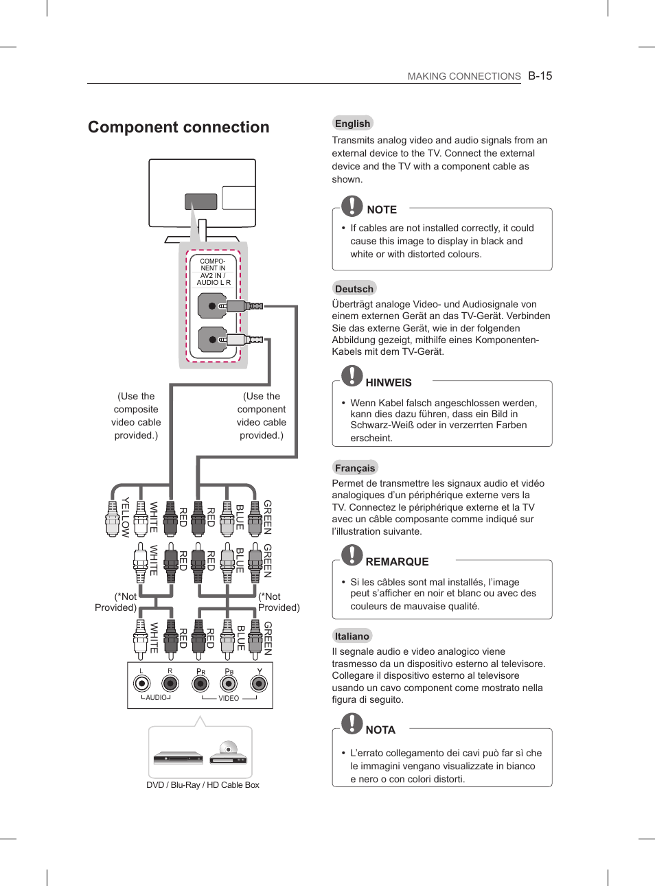 Component connection | LG 29LN460R User Manual | Page 222 / 243