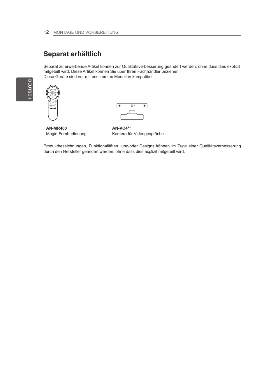 Separat erhältlich | LG 29LN460R User Manual | Page 41 / 243