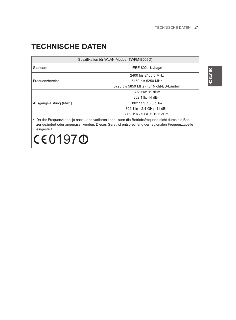 Technische daten | LG 29LN460R User Manual | Page 50 / 243
